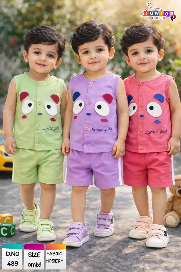 Multicolour_Cotton_Sleeveless_Panda_Graphic_Bandi_Shorts_Set_For_Boys