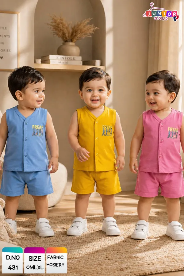 Multicolour_Cotton_Sleeveless_Bandi_And_Shorts_Set_For_Boys
