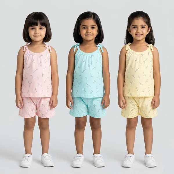 Pastel_Cotton_Shoulder_Tie_Sleeveless_Top_And_Shorts_Set_For_Girls