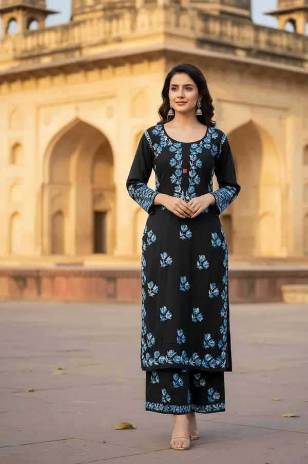Blue_Floral_Embroidered_Kurta_Set_With_Palazzo