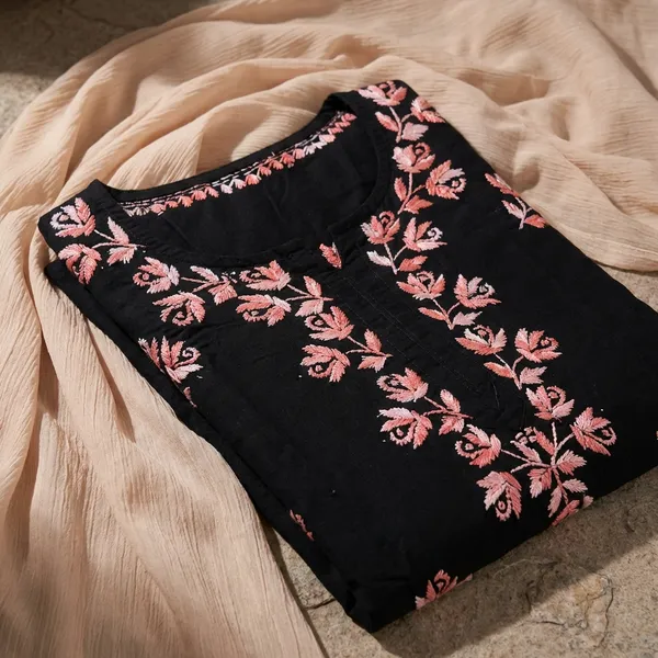 Black_Ethnic_Kurta_Palazzo_Set_With_Peach_Floral_Embroidery