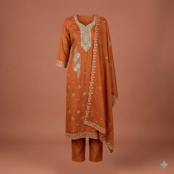 Rust_Orange_Embroidered_Salwar_Suit_Set_With_Dupatta