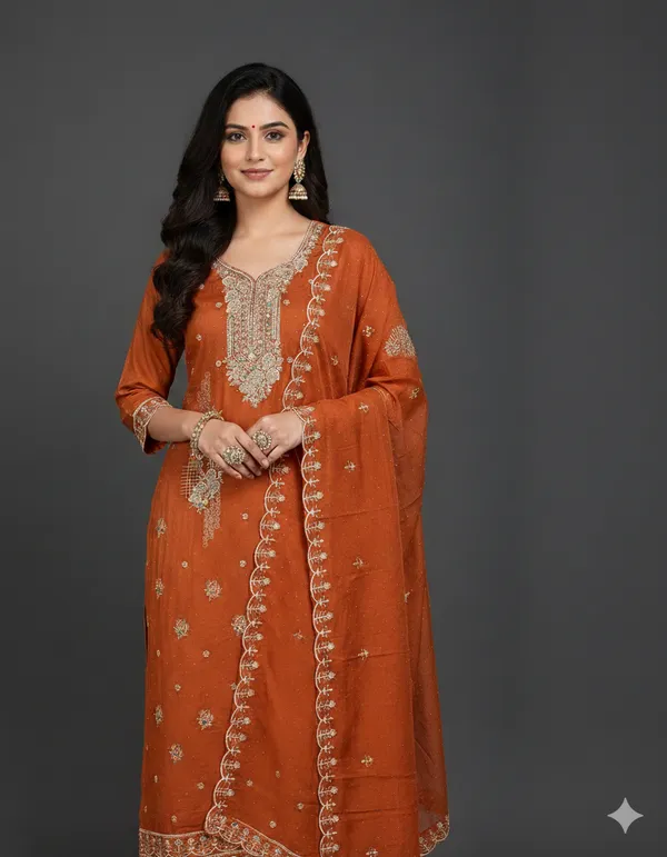 Rust_Orange_Embroidered_Salwar_Suit_Set_With_Dupatta