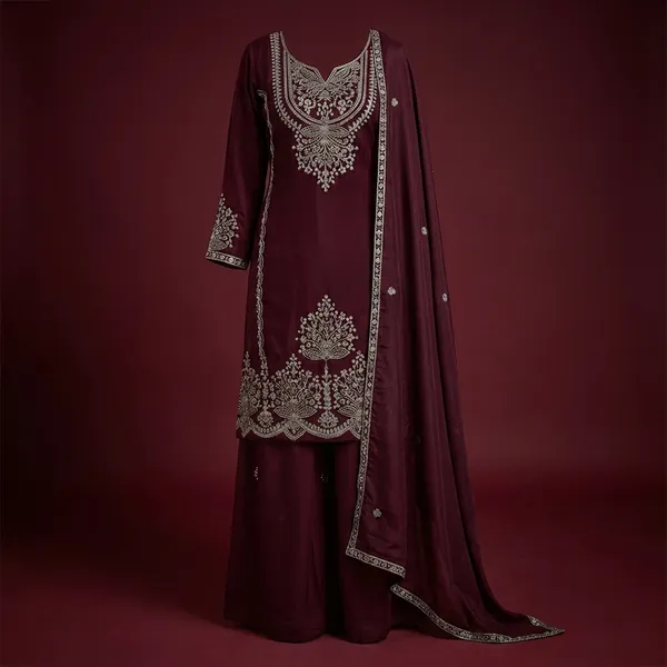 Maroon_Embroidered_Georgette_Suit_Set_With_Heavy_Dupatta