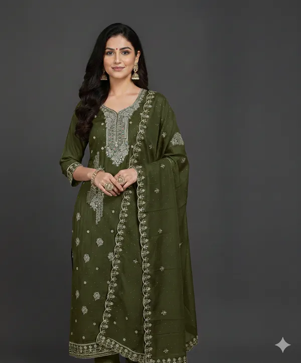Olive_Green_Embroidered_Kurta_Set_With_Dupatta
