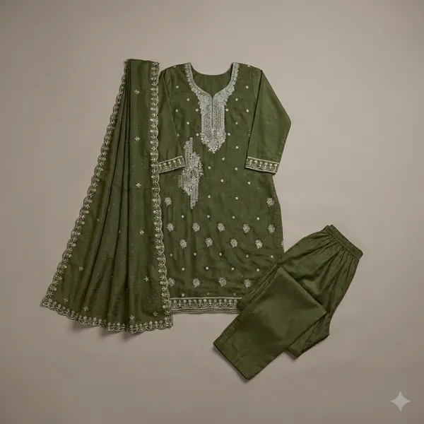 Olive_Green_Embroidered_Kurta_Set_With_Dupatta