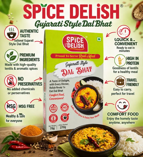 Spice_Delish_Dal_Bhat_Pack_of_2(Rehydrated_Wt.270g_each_pack)|_Instant_Ready_Meal_|Ready_to_Eat|Jain_Favourite|Gujarati_Style_Dal_Bhat-No_Onion,No_Garlic|Just_Add_Hot_Water|Freeze-Dried_Ready_Meal_for_Travel,_Camping,_Office,_Hostel_Students_and_Abroad_Studying_Students_&_Home_|_No_Preservatives_|_No_Artificial_Colours_|_No_Palm_Oil_|_Pure_Vegetarian_Food