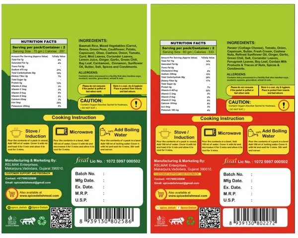 Spice_Delish_Veg_Biryani_&_Paneer_Butter_Masala_Combo_Meal_-_Pack_of_2_(Rehydrated_Wt._510gm)_|_Instant_Ready_Meal_|_Freeze_Dried_|_Ready_to_Eat_|_Rich_Creamy_&_Buttery_Spicy_Paneer_Butter_Masala_Punjabi_Meal_&_Dum_Lucknowi_Style_Veg_Biryani_-_Family_Favourite_Combo_|_Just_Add_Hot_Water_|_Instant_Meal_for_Travel,_Camping,_Office,_Abroad_&_Hostel_Students_&_Home,_Emergency_Food_|_No_Preservatives__|_No_Added_Colours_or_Flavours_|_No_Palm_Oil_|_Vegetarian_meal