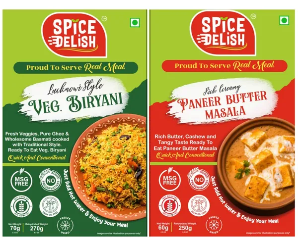 Spice_Delish_Veg_Biryani_&_Paneer_Butter_Masala_Combo_Meal_-_Pack_of_2_(Rehydrated_Wt._510gm)_|_Instant_Ready_Meal_|_Freeze_Dried_|_Ready_to_Eat_|_Rich_Creamy_&_Buttery_Spicy_Paneer_Butter_Masala_Punjabi_Meal_&_Dum_Lucknowi_Style_Veg_Biryani_-_Family_Favourite_Combo_|_Just_Add_Hot_Water_|_Instant_Meal_for_Travel,_Camping,_Office,_Abroad_&_Hostel_Students_&_Home,_Emergency_Food_|_No_Preservatives__|_No_Added_Colours_or_Flavours_|_No_Palm_Oil_|_Vegetarian_meal