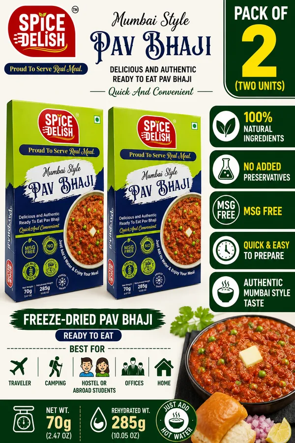 Spice_Delish_Pavbhaji_Pack_of_2_|_Instant_Ready_to_Eat_(Rehydrated_Wt._285g_Each_Pack)_|_Freeze_Dried_-_Instant_Meal_|_Just_Add_Hot_Water_|_Ready_Meal_for_Travel,_Camping,_Office,_Abroad_Studying,_Hostel_Students_&_Home_|_No_Preservatives__|_No_Added_Colours_or_Flavours_|_No_Palm_Oil