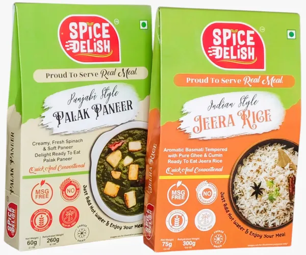 Spice_Delish_Palak_Paneer_(250g)_&_Jeera_Rice_(300g)-Ready_to_Eat_Combo-Freeze_Dried,_Instant_Meal