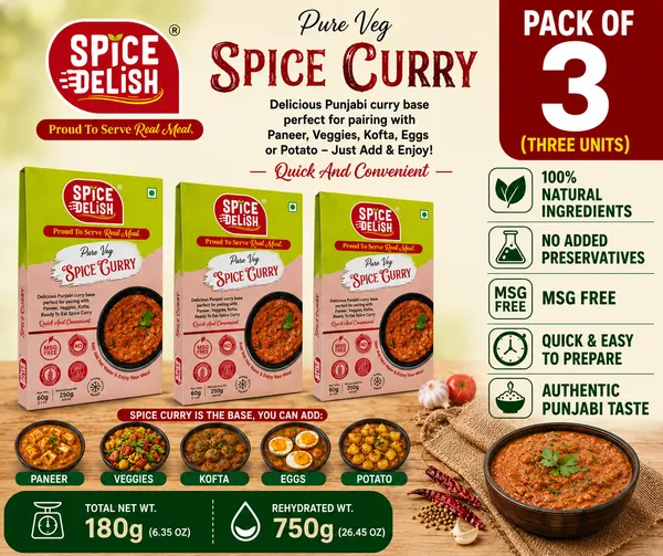 Spice_Delish,_Spice_Curry_(Pack_of_3)_(Rehydrated_Wt.-_250g_each)_|_Instant_Ready_Veg_Meal_|_Ready_to_Cook_|_Restaurant_Style_Curry_base_|_Add_Veggies,_Paneer,_Kofta_or_Eggs_|_Freeze-Dried_Ready_Instant_Mix_for_Travel,_Camping,_Office,_Hostel_Students_&_Home_|_No_Preservatives__|_No_Added_Colours_or_Flavours_|_No_Palm_Oil_|_No_MSG