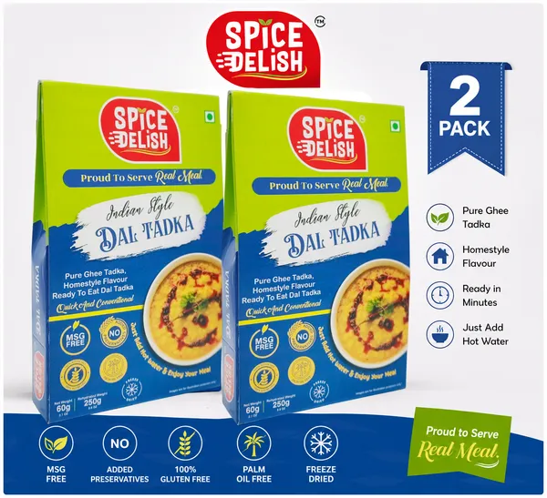 Spice_Delish_Dal_Tadka_Pack_of_2(Rehydrated_Wt.-_250g_each)_|_Instant_Ready_Meal_|_Ready_to_Eat_|_Desi_Ghee_&_GarlicTadka_Flavour_|_Just_Add_Hot_Water_|_Freeze-Dried_Ready_Meal_for_Travel,_Camping,_Office,_Hostel_Students_&_Home_|_No_Preservatives__|_No_Added_Colours_or_Flavours_|_No_Palm_Oil_|_Pure_Veg