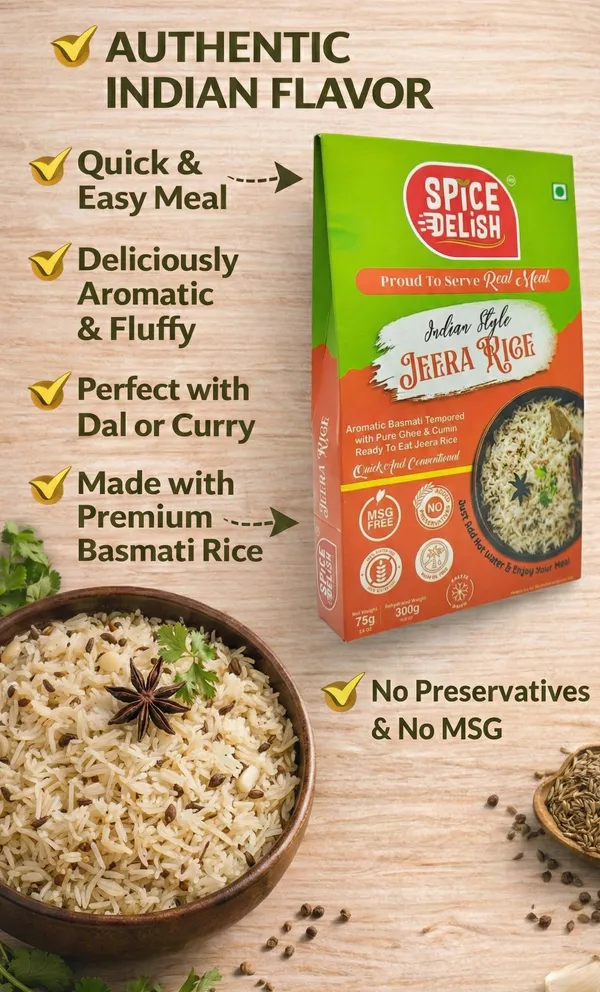 Spice_Delish_Jeera_rice_(Pack_of_2)_(Rehydrated_Wt._300g_each_pack)|_Instant_Ready_Meal_|_Ready_to_Eat_|_Pure_Ghee_&_Shahi_Jeera_Tadka_Flavour_|Just_Add_Hot_Water|_Freeze-Dried_Ready_Meal_for_Travellers_,_Camping,_Students,_Office_|_Pure_Veg_|_No_Preservative__|_No_Artificial__Colour_|_No_Palm_Oil