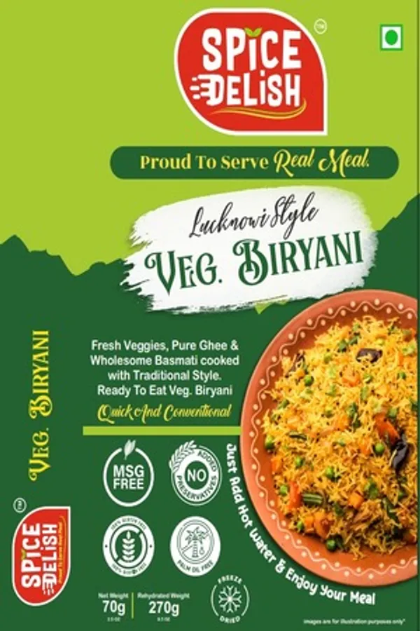 Spice_Delish_Instant_Veg_Biryani_Pack_of_2_|_Instant_Ready_Meal_|_Ready_to_Eat_(Rehydrated_Wt._260g_each_pack)_|_Lucknowi_Dum_Biryani_Flavour_with_Full_of_Veggies_|_Quick_Easy_Ready_Freeze-Dried_|_Just_Add_Hot_Water_|_Ready_Meal_for_Travel,_Camping,_Office,_Abroad,_NRI_&_Hostel_Students_&_Home_|_No_Preservatives__|_No_Added_Colours_or_Flavours_|_No_Palm_Oil_|_No_MSG
