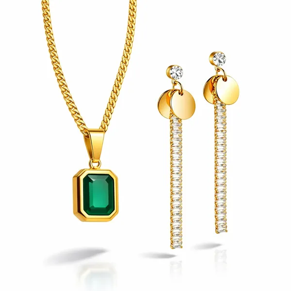 18K_Gold_Plated_Emerald_Green_Pendant_Necklace_&_Drop_Earrings_Combo