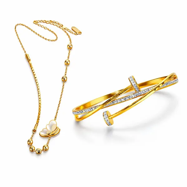 18K_Gold_Plated_Butterfly_Pendant_Necklace_&_Crystal_Open_Cuff_Bracelet_Set_(2-Piece_Set)