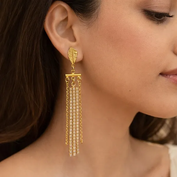 18K_Gold_Plated_Crystal_Leaf_Tassel_Drop_Earrings