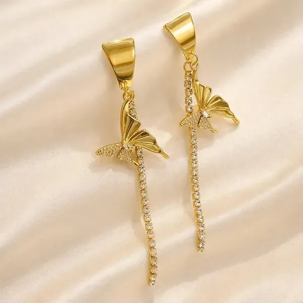 18K_Gold_Plated_Crystal_Tennis_Bracelet_&_Butterfly_Drop_Earrings_Set_(2-Piece_Set)