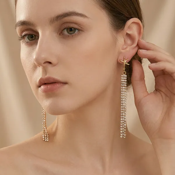 18K_Gold_Plated_Crystal_Starfish_Tassel_Drop_Earrings