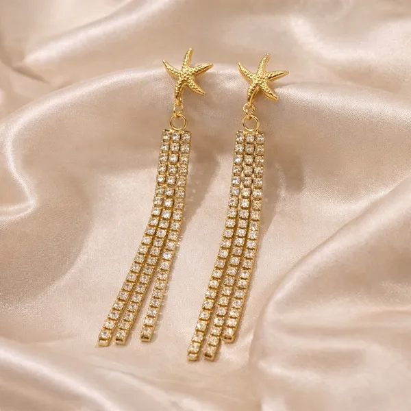 18K_Gold_Plated_Crystal_Starfish_Tassel_Drop_Earrings