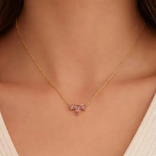 18K_Gold_Plated_Pink_Crystal_Pendant_Necklace_&_Drop_Earrings_Combo