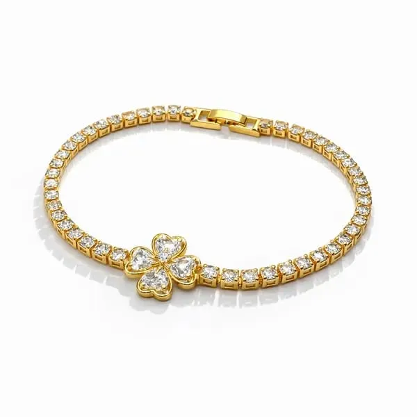 18K_Gold_Plated_Pearl_Pendant_Necklace_&_Crystal_Flower_Tennis_Bracelet_Set_(2-Piece_Set)