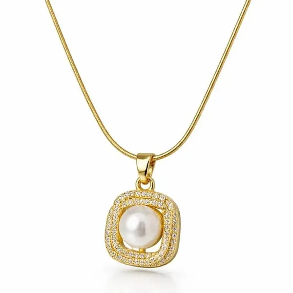 18K_Gold_Plated_Pearl_Pendant_Necklace_&_Crystal_Flower_Tennis_Bracelet_Set_(2-Piece_Set)