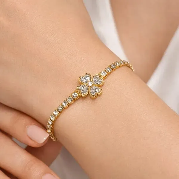18K_Gold_Plated_Pearl_Pendant_Necklace_&_Crystal_Flower_Tennis_Bracelet_Set_(2-Piece_Set)