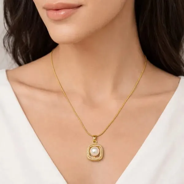 18K_Gold_Plated_Pearl_Pendant_Necklace_&_Crystal_Flower_Tennis_Bracelet_Set_(2-Piece_Set)