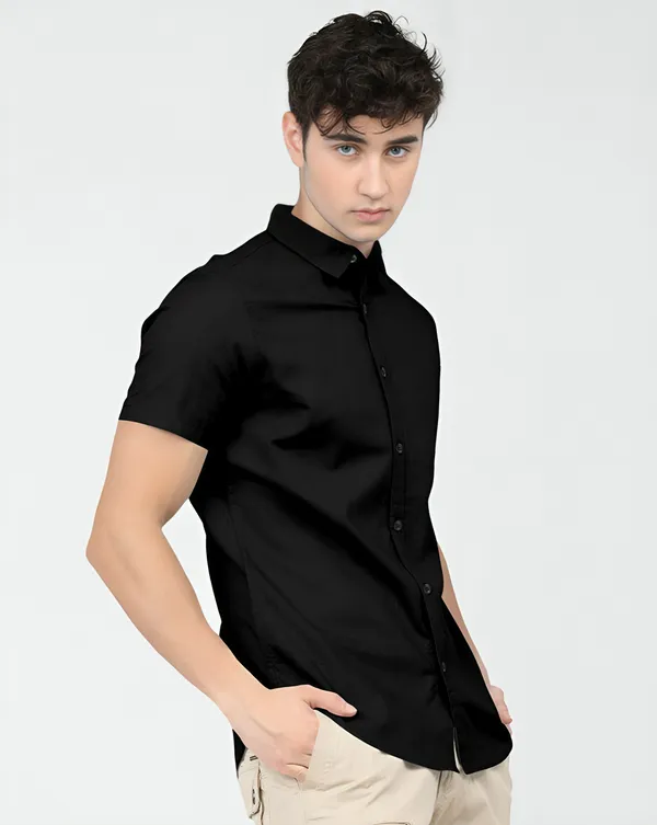 Black_Premium_Half_Sleeves_Plain_Shirts_For_Men