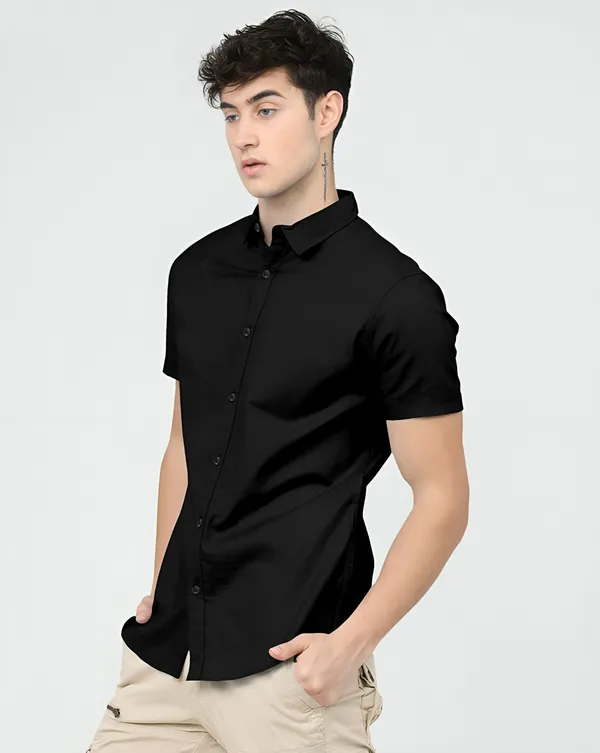 Black_Premium_Half_Sleeves_Plain_Shirts_For_Men