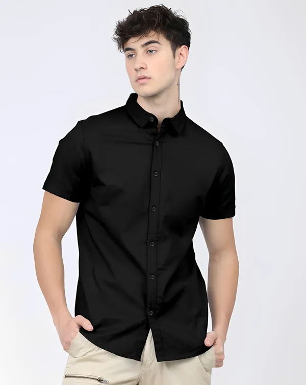 Black_Premium_Half_Sleeves_Plain_Shirts_For_Men