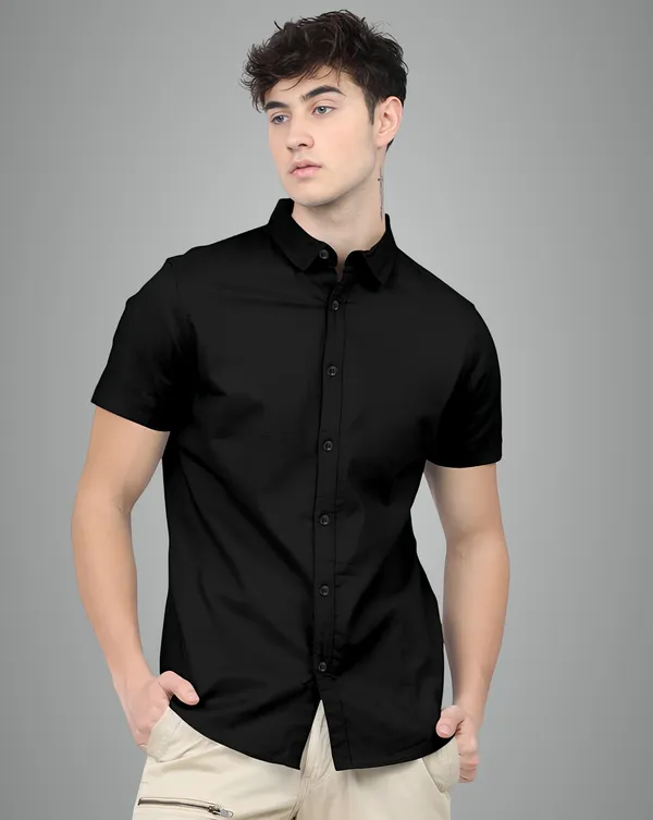 Black_Premium_Half_Sleeves_Plain_Shirts_For_Men