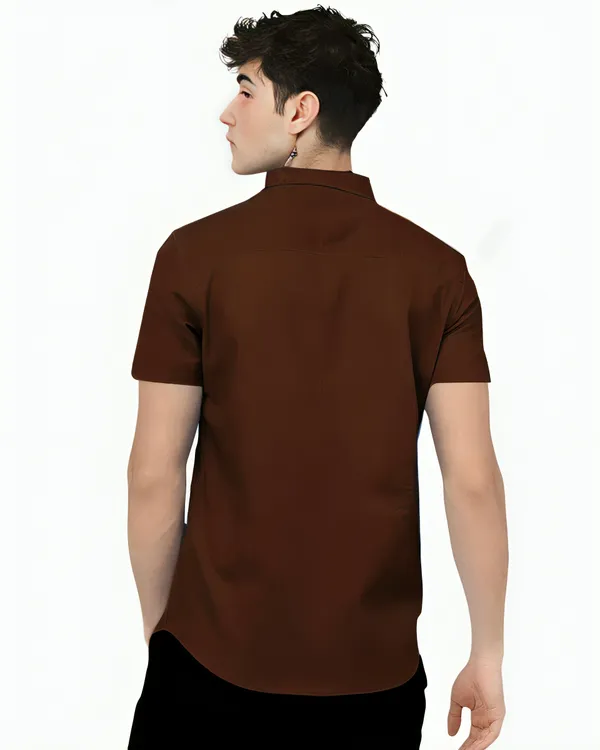 Brown_Premium_Half_Sleeves_Plain_Shirts_For_Men