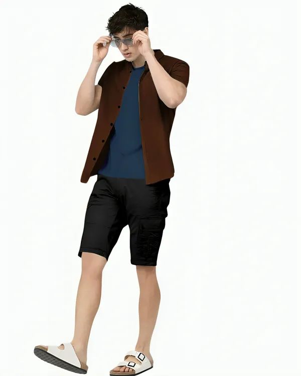 Brown_Premium_Half_Sleeves_Plain_Shirts_For_Men