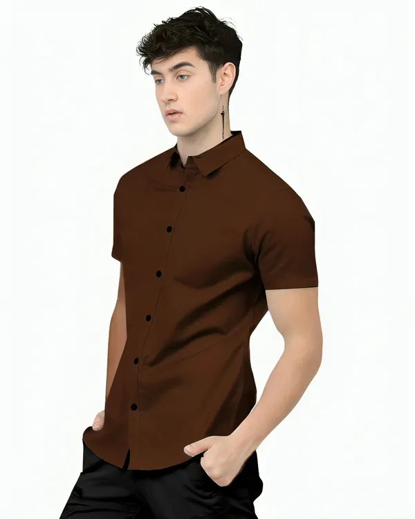 Brown_Premium_Half_Sleeves_Plain_Shirts_For_Men
