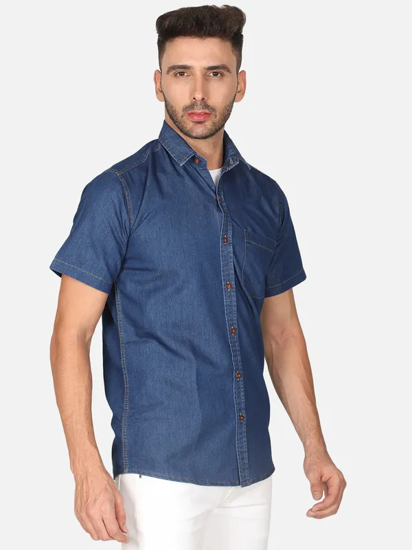 Dark_Blue_Premium_Half_Sleeves_Denim_Shirts_For_Men