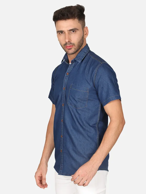 Dark_Blue_Premium_Half_Sleeves_Denim_Shirts_For_Men