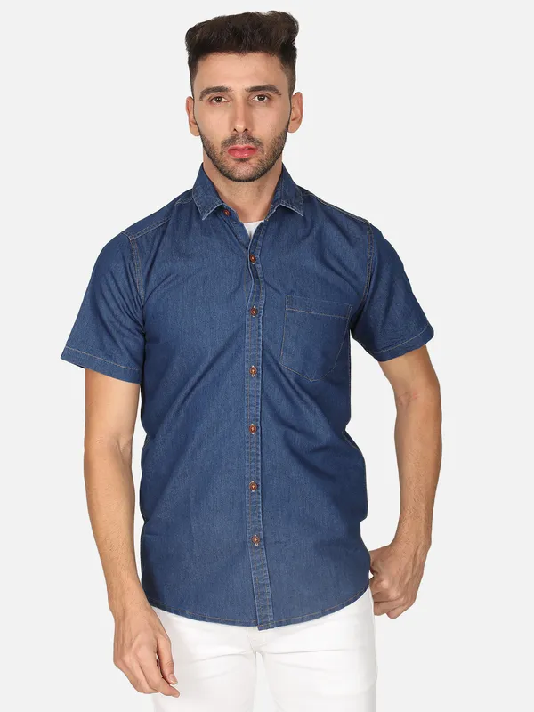 Dark_Blue_Premium_Half_Sleeves_Denim_Shirts_For_Men