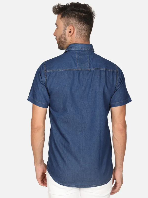 Dark_Blue_Premium_Half_Sleeves_Denim_Shirts_For_Men