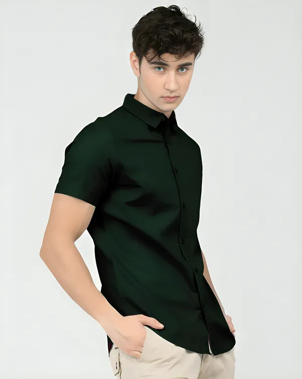 Dark_Green_Premium_Half_Sleeves_Plain_Shirts_For_Men