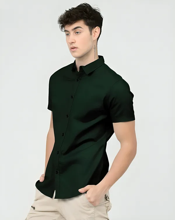 Dark_Green_Premium_Half_Sleeves_Plain_Shirts_For_Men
