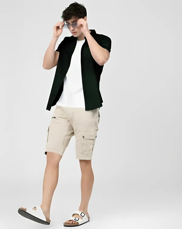 Dark_Green_Premium_Half_Sleeves_Plain_Shirts_For_Men