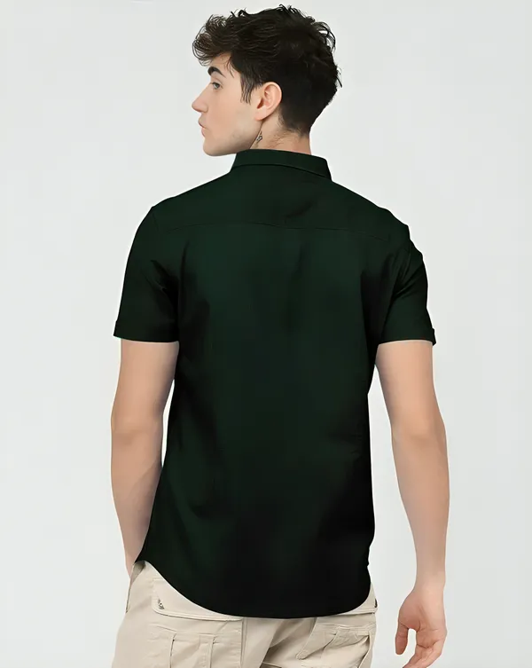 Dark_Green_Premium_Half_Sleeves_Plain_Shirts_For_Men
