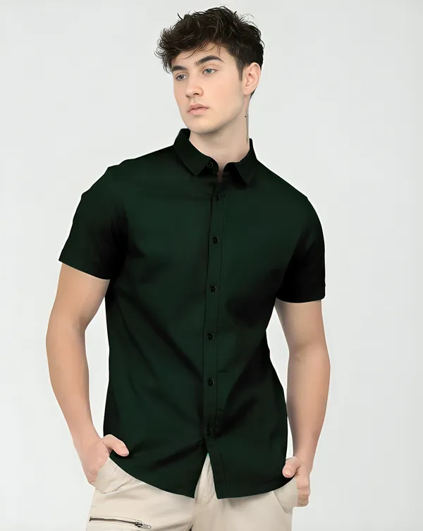 Dark_Green_Premium_Half_Sleeves_Plain_Shirts_For_Men
