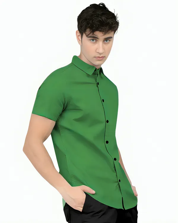 Green_Premium_Half_Sleeves_Plain_Shirts_For_Men