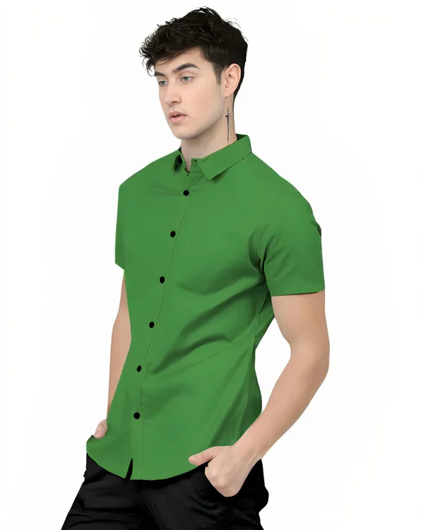 Green_Premium_Half_Sleeves_Plain_Shirts_For_Men