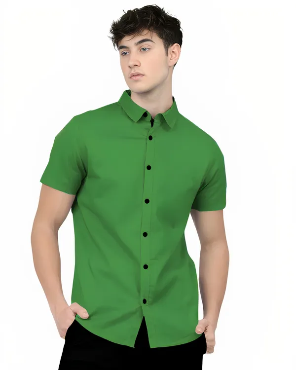 Green_Premium_Half_Sleeves_Plain_Shirts_For_Men