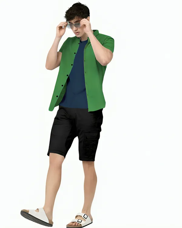 Green_Premium_Half_Sleeves_Plain_Shirts_For_Men